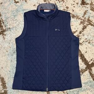 KJUS Men Pike Vest Size 2XL Golf Navy Quilted Insulated Hidden Hood